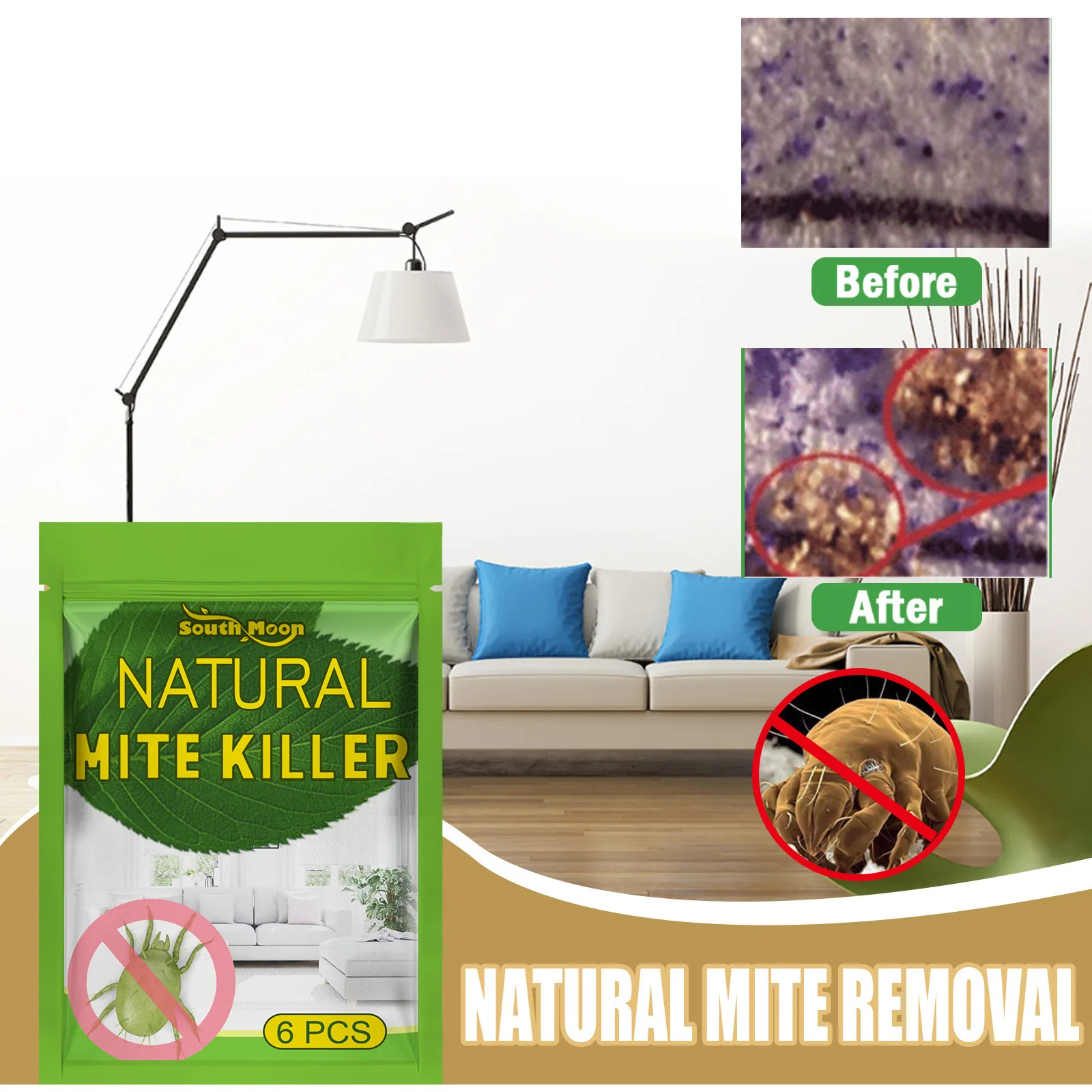South Moon Mite Killer Bag Insect Worm Eliminator Pillow Sheet Sofa Anti-Mite Deodorant Antibacterial Natural Mites Remover Pack