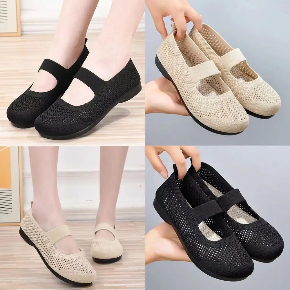 Hollow Out Women Flats Shoes Breathable Slip on Foldable Loafers Square Toe Single Shoes Mesh Soft Sole Mom Casual Shoes