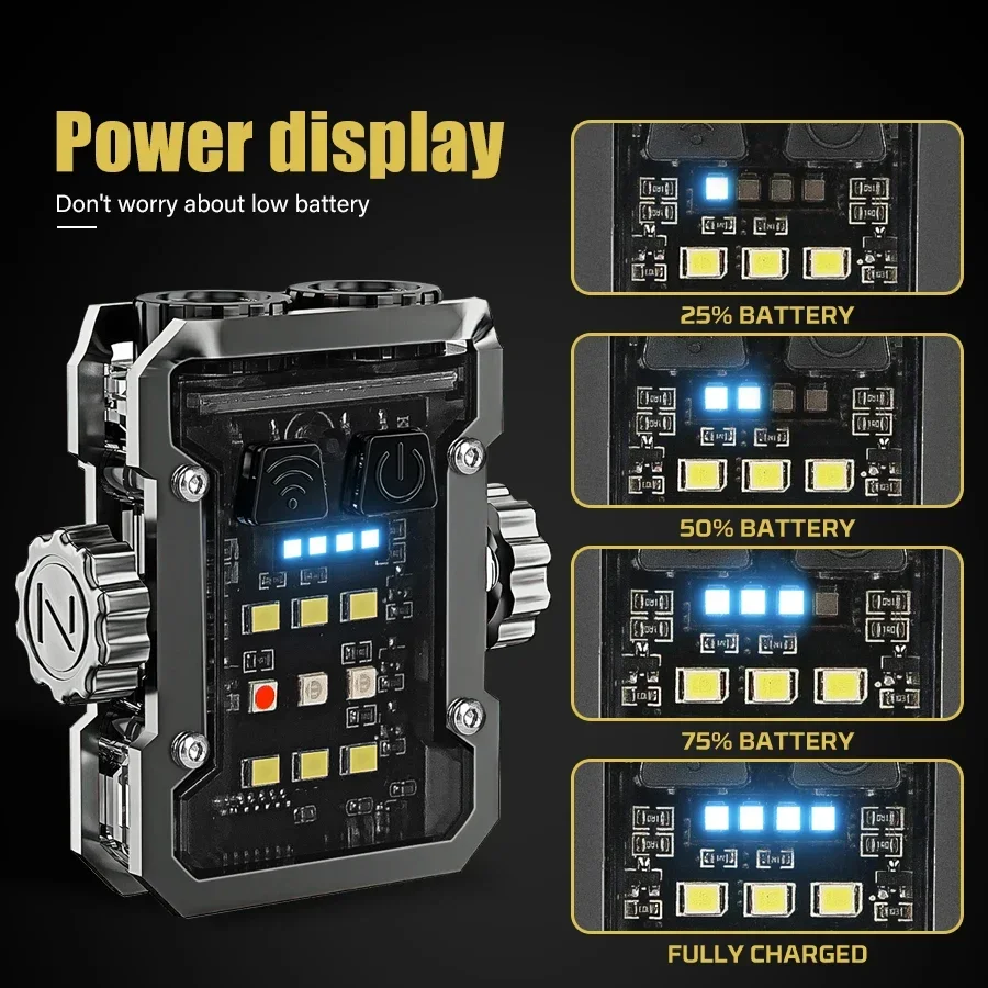 Senter EDC berkemah 6 mode, Gantungan Kunci Lampu portabel tipe-c dapat diisi ulang Mini luar ruangan dengan Magnet lampu kerja darurat