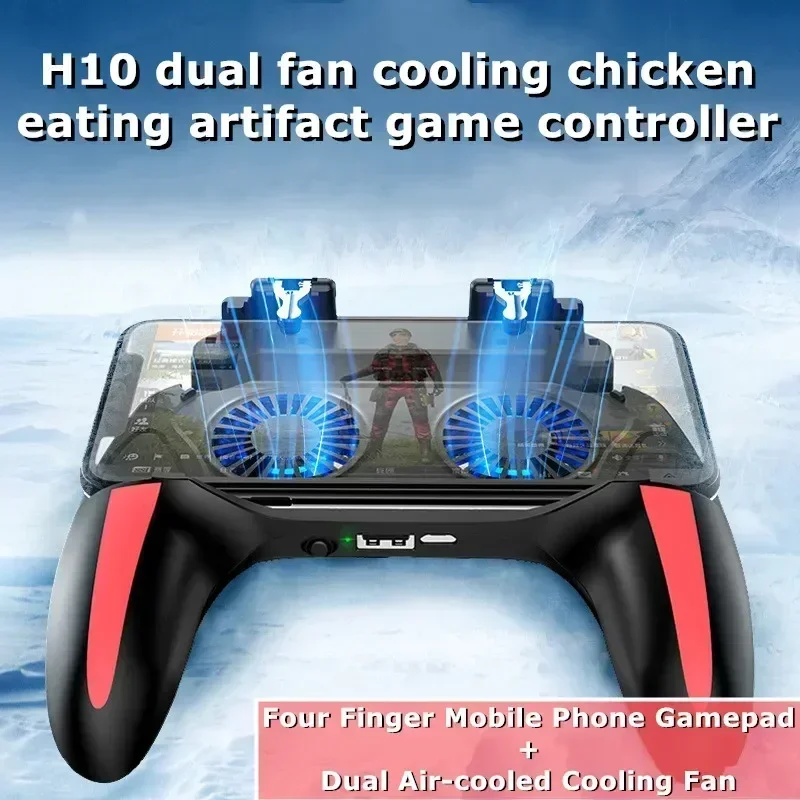 

H10 Mobile Phone Gamepad Joystick Controller with Dual Cooling Fan Handle for IOS Android Gaming Accessories Compatible 4.7-6.5"