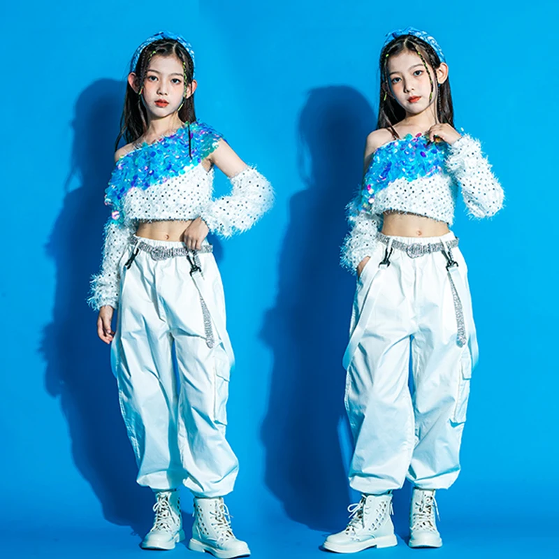 Blinkende Pailletten Top hohle Hose für Mädchen Jazz Tanz Kostüm Kinder Hip Hop Kleidung Kinder Kpop Outfit Street Wear xs3097