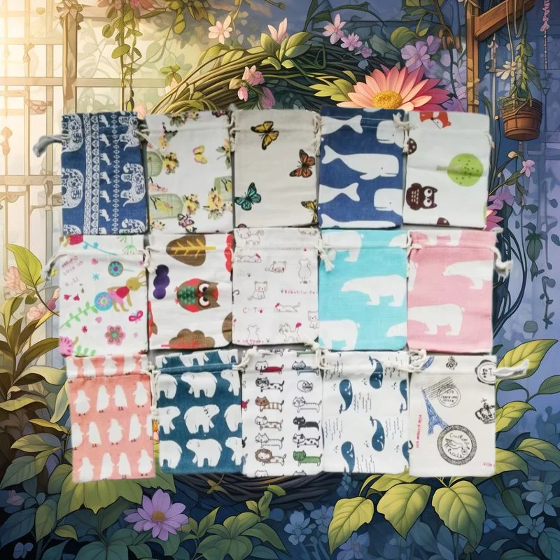 30pcs Small Storage Cloth Pouches Cotton Sack Gift Bags Holiday Party Favor Women Handmade Christmas Jewelry Supply Displays