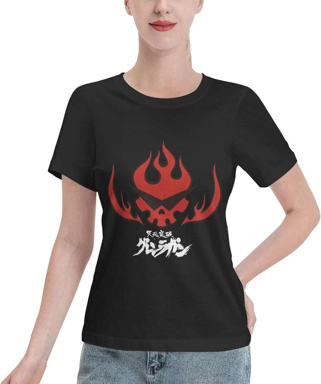 Anime Gurren Lagann Shirt Women's Crew Neck Short Sleeve Cotton Tees