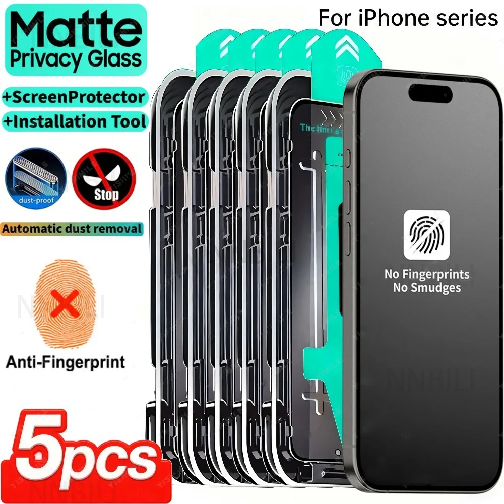 

NNBILI 5pcs Matte Full Coverage Privacy Tempered Glass Screen Protector for iPhone 17Air 17 16 15 14 13 12 11 Pro Max 16e Series