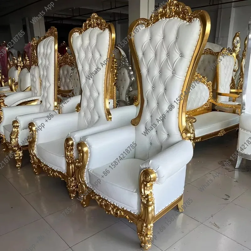 

Bn King And Queen High Back Gold Throne Chairs Royal Lux-ury Wedding Chair For Groom And Bride