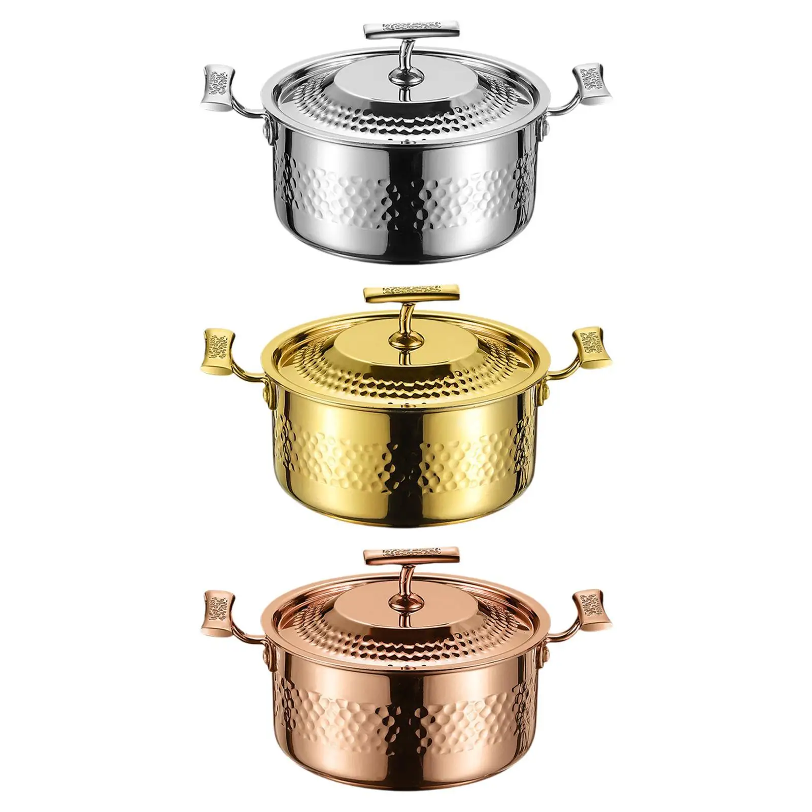 Hammer Pattern Hot Pot Multifunctional Ramen Pot Stainless Steel Stockpot for Picnic Restaurant Buffet Family Gathering Home Use