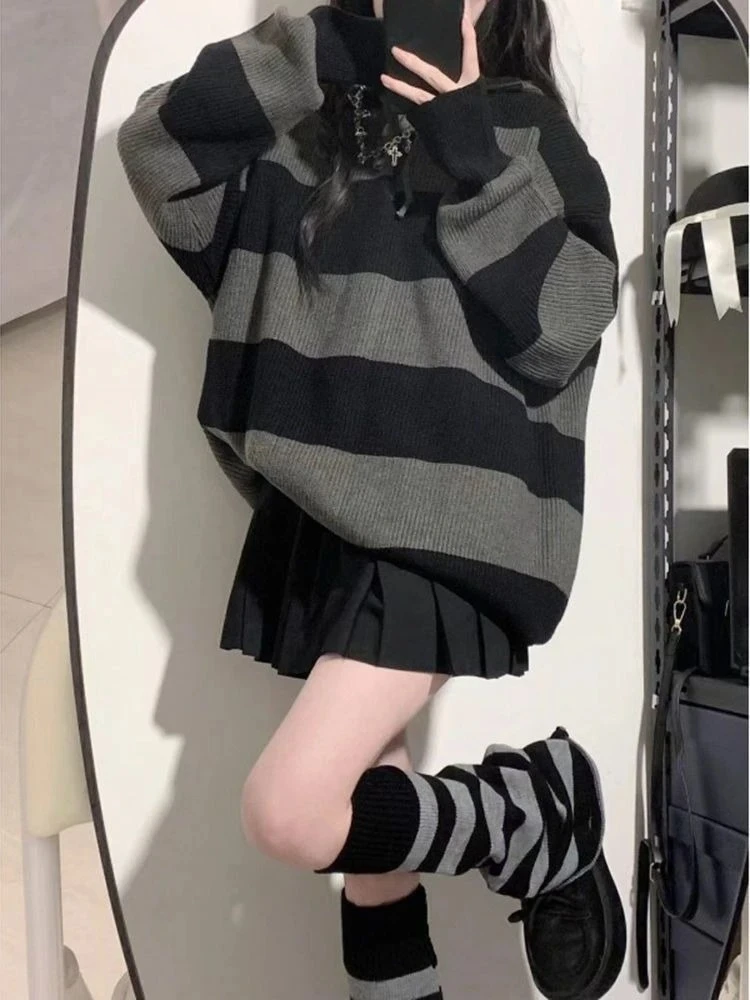 2000s Subculture Striped Loose Casual Korean Fashion Hooded Sweaters Y2k American Vintage High-End Sweaters Harajuku Pullovers 3 2000s Subculture Striped Loose Casual Korean Fashion Hooded Sweaters Y2k American Vintage High-End Sweaters Harajuku Pullovers 3