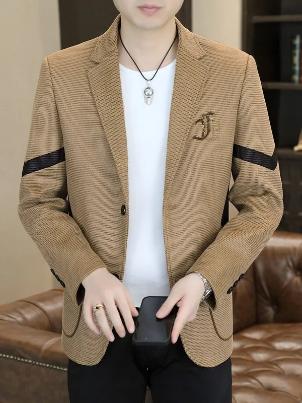 

Men's Embroidered Jaet Spring Autumn Faion Urban Sle Anti-Wrinkle Stand Fit PU Leather Long Sve Suit Coat