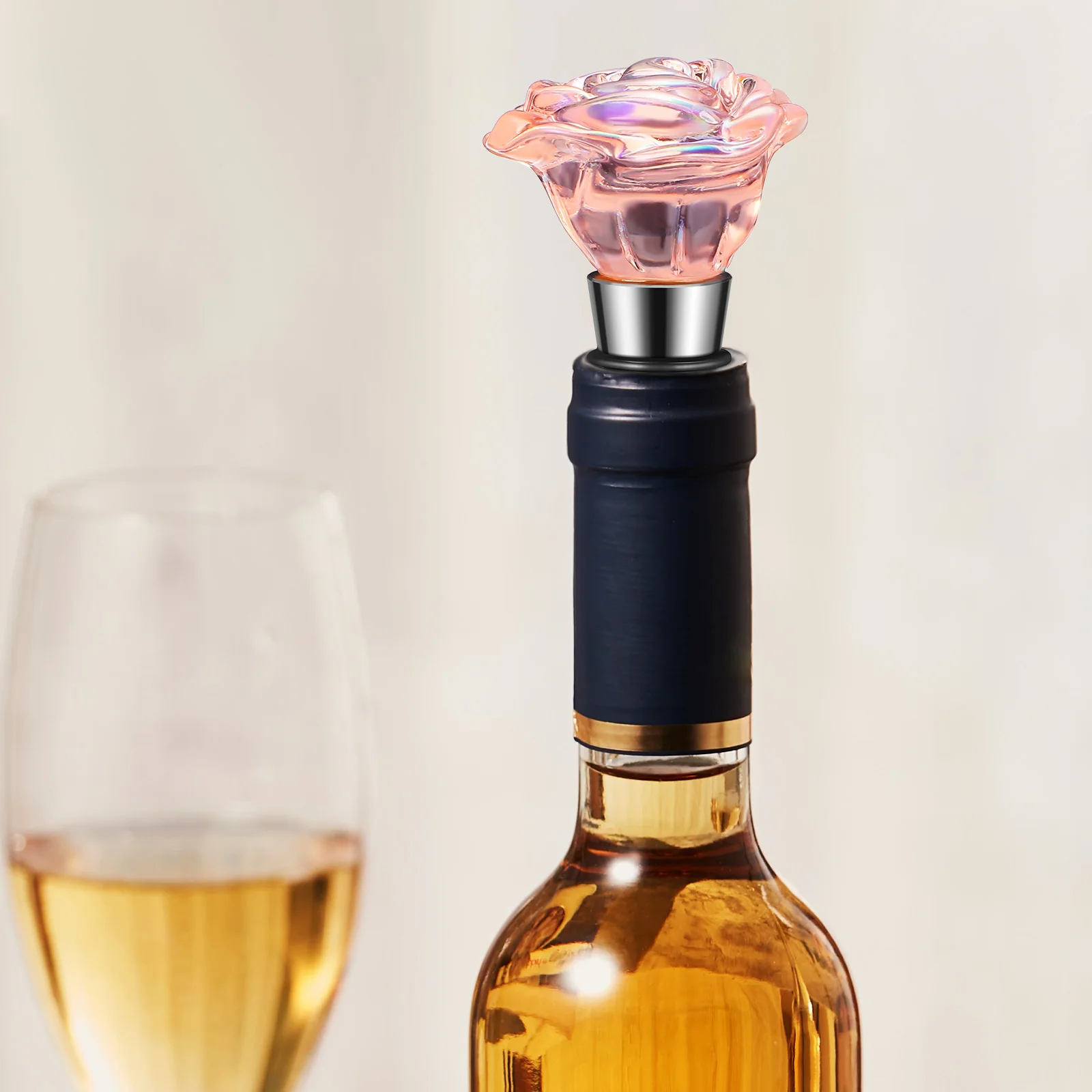 

2pcs Rose Bottle Stoppers Reusable Metal Sealing Plugs Unique Elegant Design Funny Novelty Replacement Drink Accessories