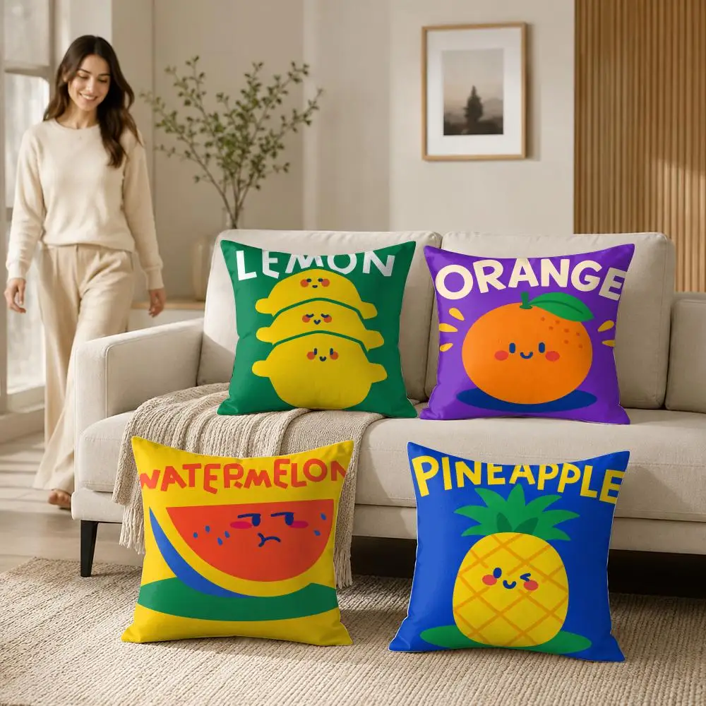 Cute Anime Fruit Cushion Cover Soft Short Plush Pillow Case Double Sided Print Washable Sofa Home Decor Gift