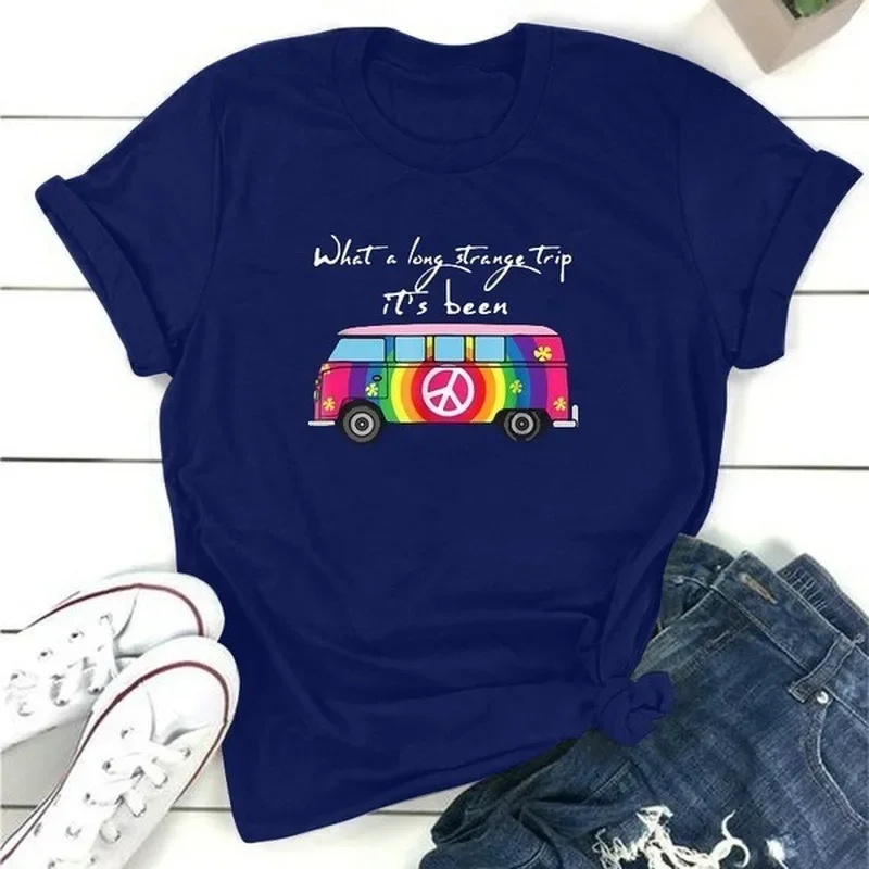 Rainbow Bus Print T Shirt Women Short Sleeve O Neck Loose Tshirt Summer Women Tee Shirt Tops Camisetas Mujer