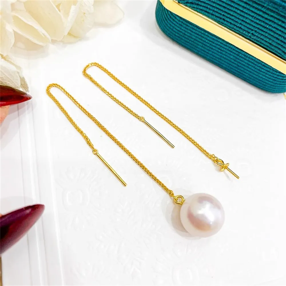 

DIY Pearl Accessories S925 Sterling Silver Earrings Empty Gold Silver Earrings Fit 8-12mm Circle E055