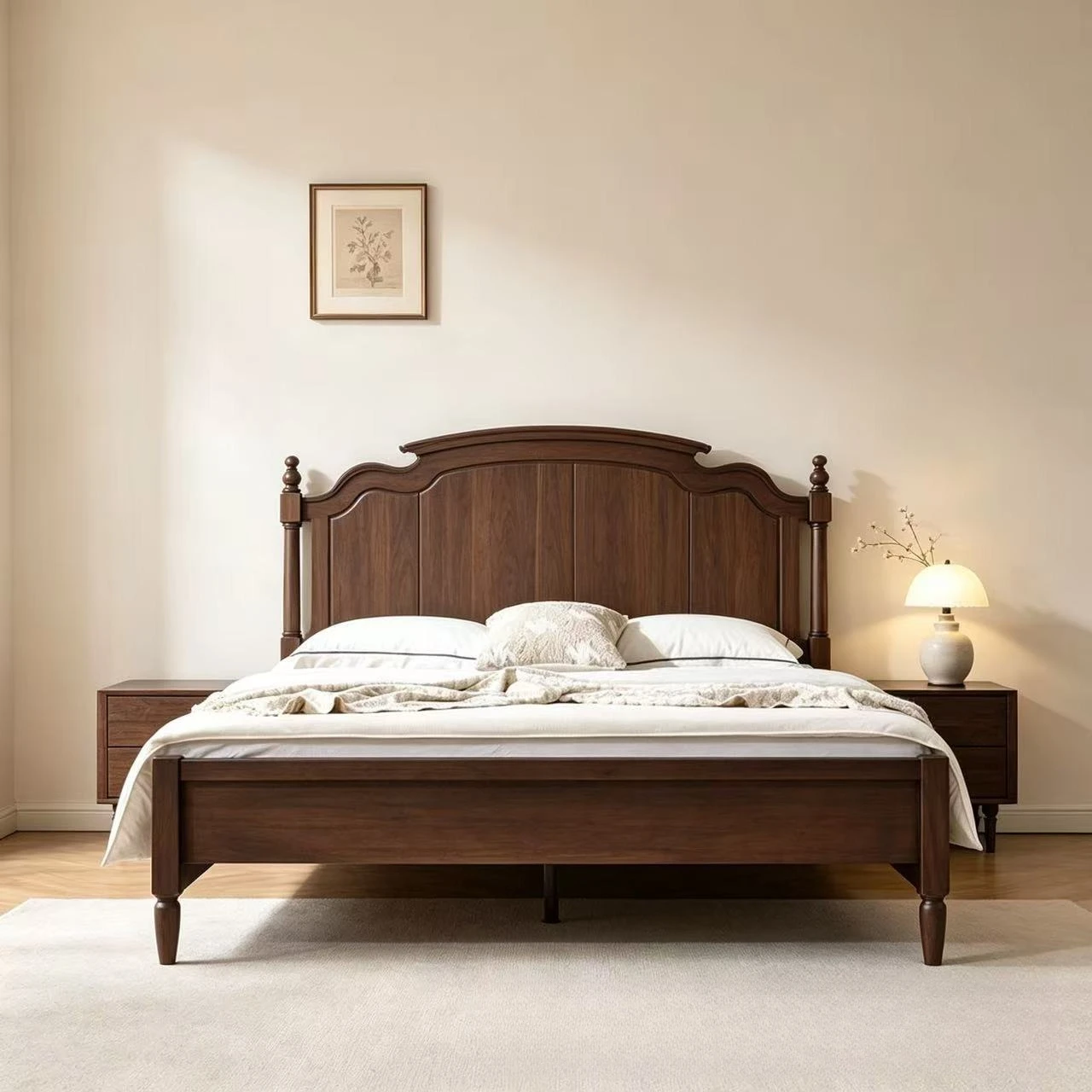 Gourd rotating column solid wood double bed wavy lace bedside full keel silent wedding bed