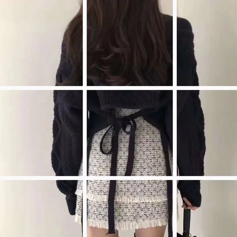 Pull court à col en v, personnalité de tempérament ludique et sexy, sens du design à la mode, pull à lacets à la taille pour dames