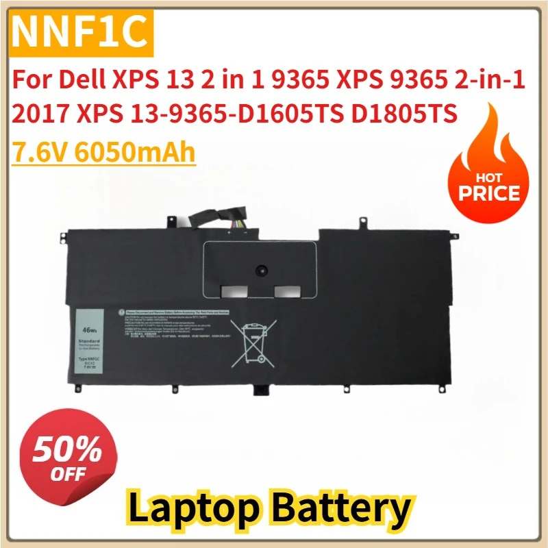 

New NNF1C Replacement Laptop Battery 7.6V 6050mAh for Dell XPS 13 2 in 1 9365 XPS 9365 2-in-1 2017 XPS 13-9365-D1605TS D1805TS