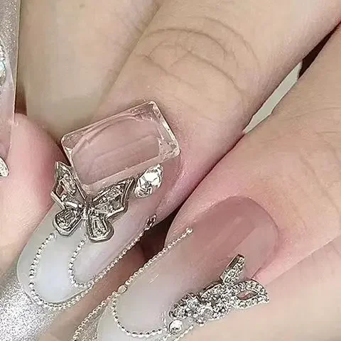 10 stuks DIY nail art decoratie 3D zilveren vlinder glanzende strass nagelboren voor manicure ontwerp accessoire