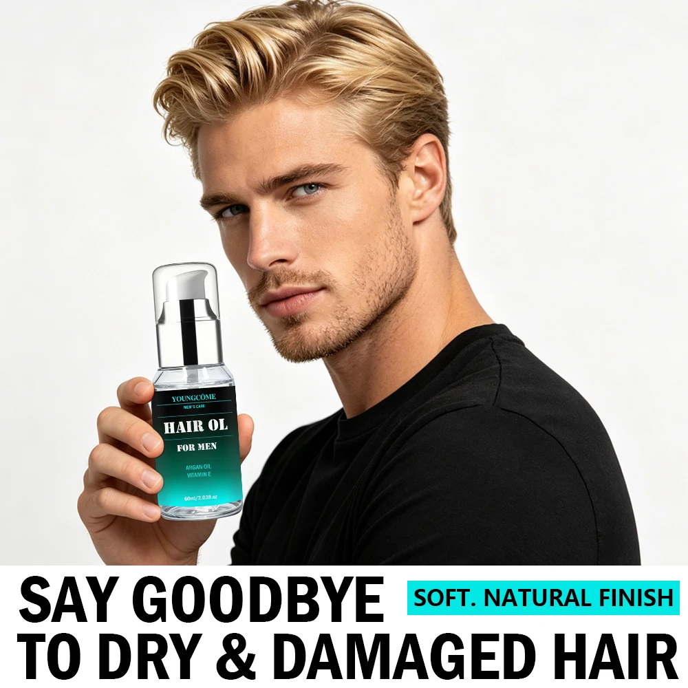 YOUNGCOME Men's Argan Vitamin E Hair Oil 60ml Daily Grooming Frizz Control Lightweight Nourishing