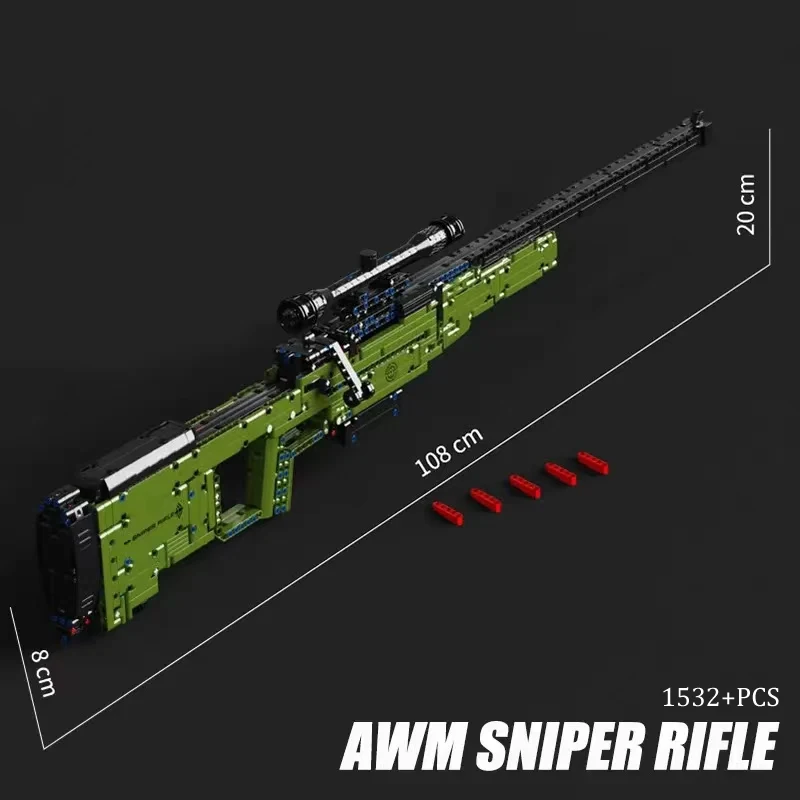 

1532PCS Military Series AWM Sniper Rifle Model Building Blocks MOC Assemble Gun Weapon Bricks Toys For Children Boys Adult Gifts