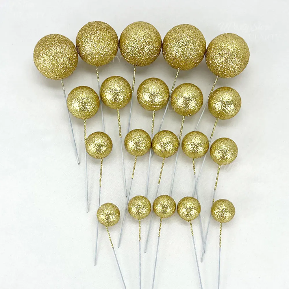 30 Stück Glitzer-Goldkugeln als Kuchendekoration in 15 Farben, Glitzer-Pailletten-Kugeln für Geburtstag, Babyparty, Hochzeit – Detail 3