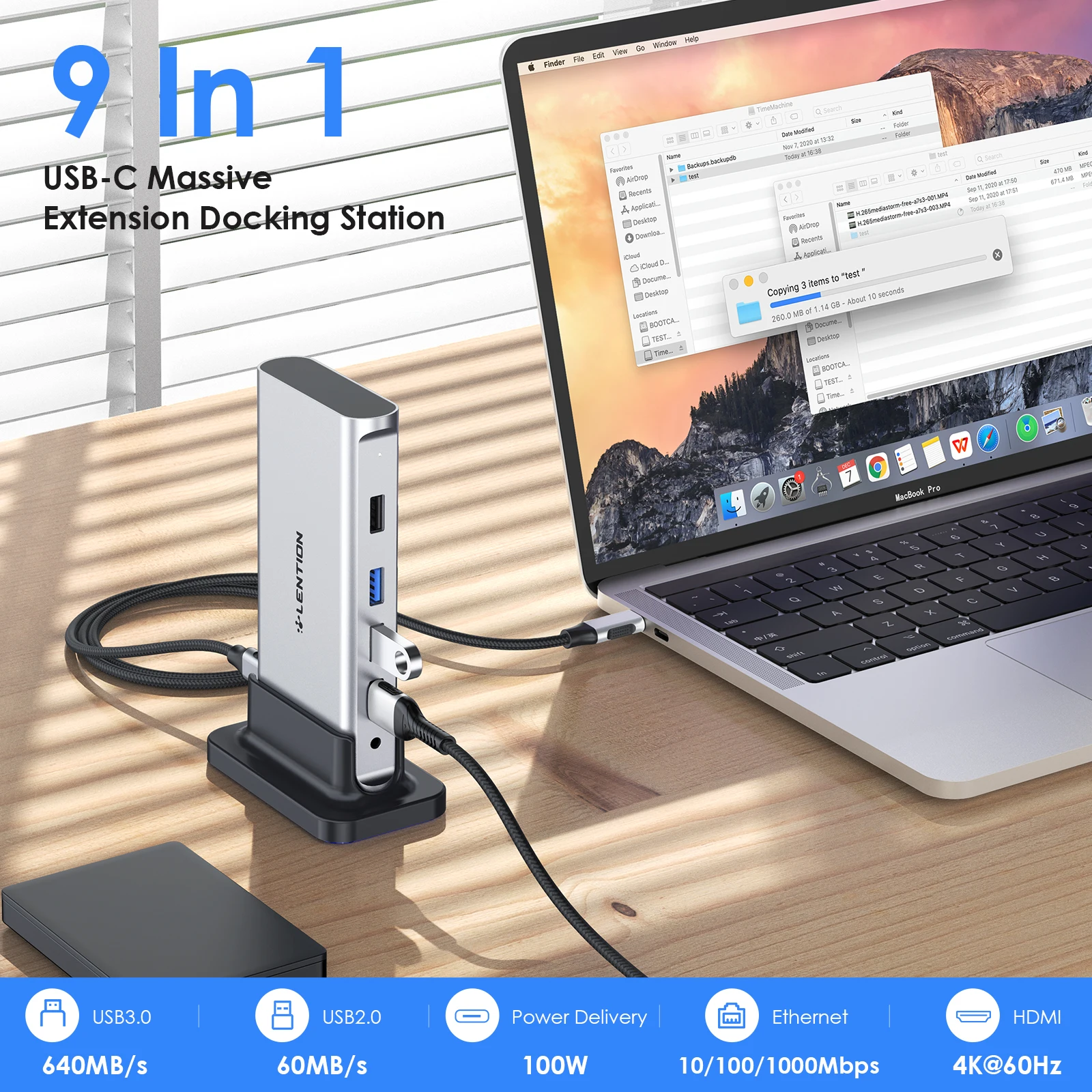 

LENTION USB C Docking Type C to HDMI 4K@60Hz RJ45 1000Mbps PD100W Adapter For New Macbook Air/Pro/M1/M2 iPad Surface Deck HUB