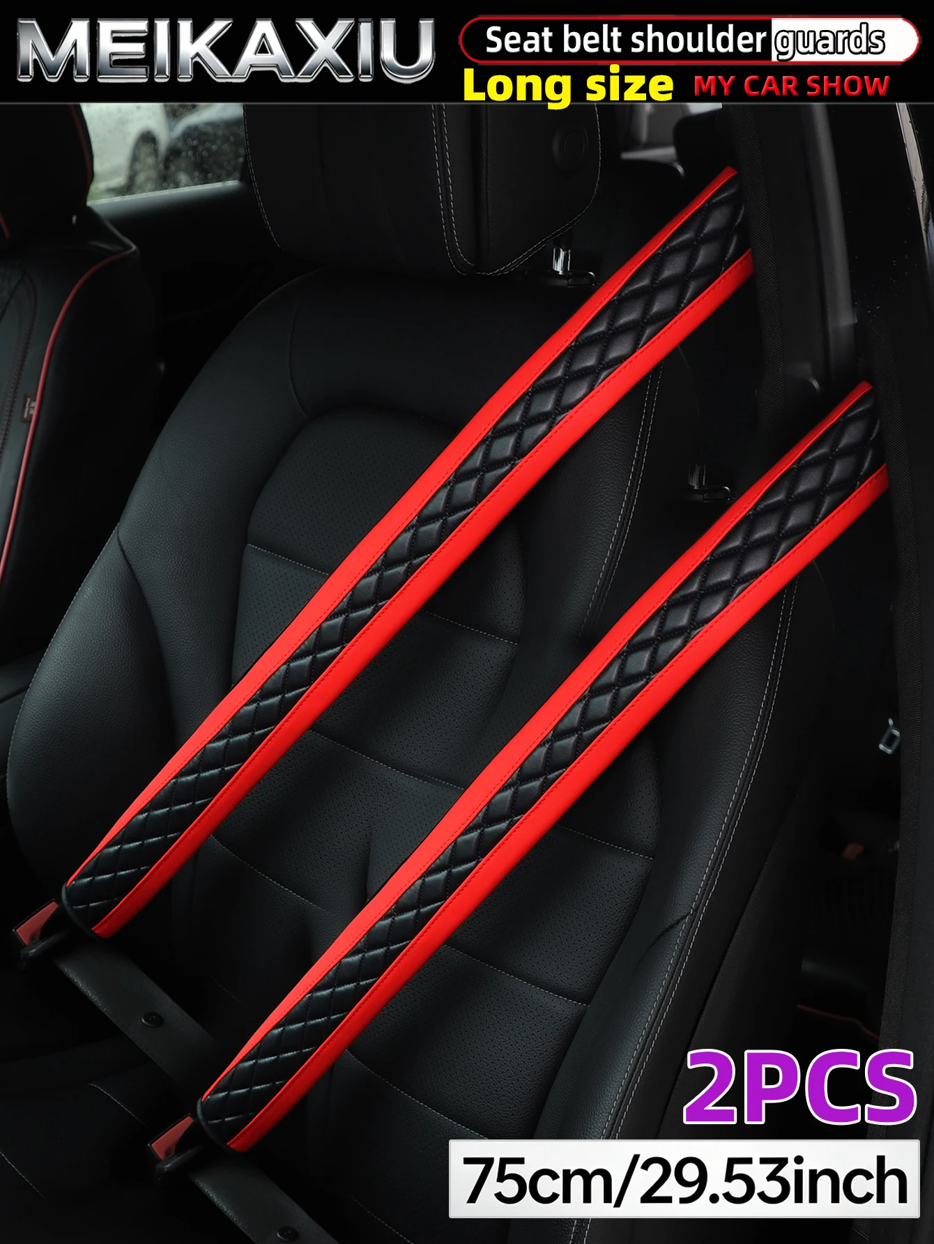 1/2 Stück 75 cm (29,53 Zoll) PU-Leder bestickte, mehrfarbige, lange Auto-Schulterabdeckung für Sicherheitsgurt-Dekoration, Zubehör – Detail 10