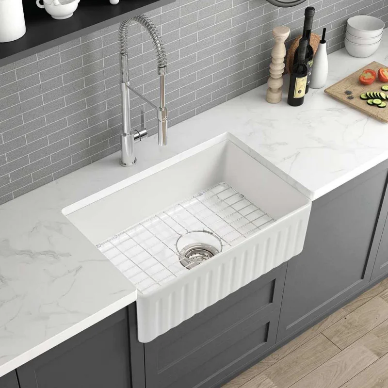 

30 Inch Single Bowl Fireclay Farmhouse Sink Butler Sink Kitchen Sinks