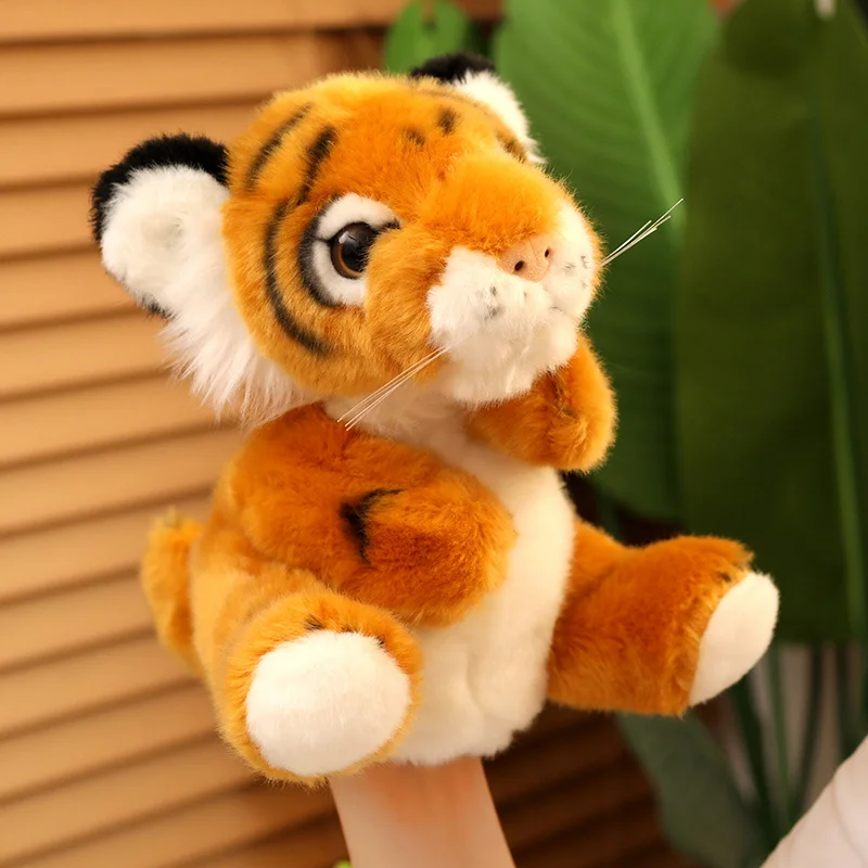 Poupées d'animaux en peluche Kawaii, marionnette à main et à doigt, jouets d'apprentissage et d'éducation, tigre, cadeau d'anniversaire