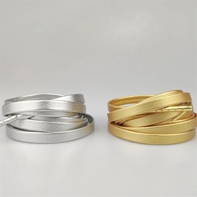 

Creative Microfiber Soft PU Leather Flat Silver Gold Shoelaces 120cm Women Men Sports Casual Basketball Shoes Laces Strings