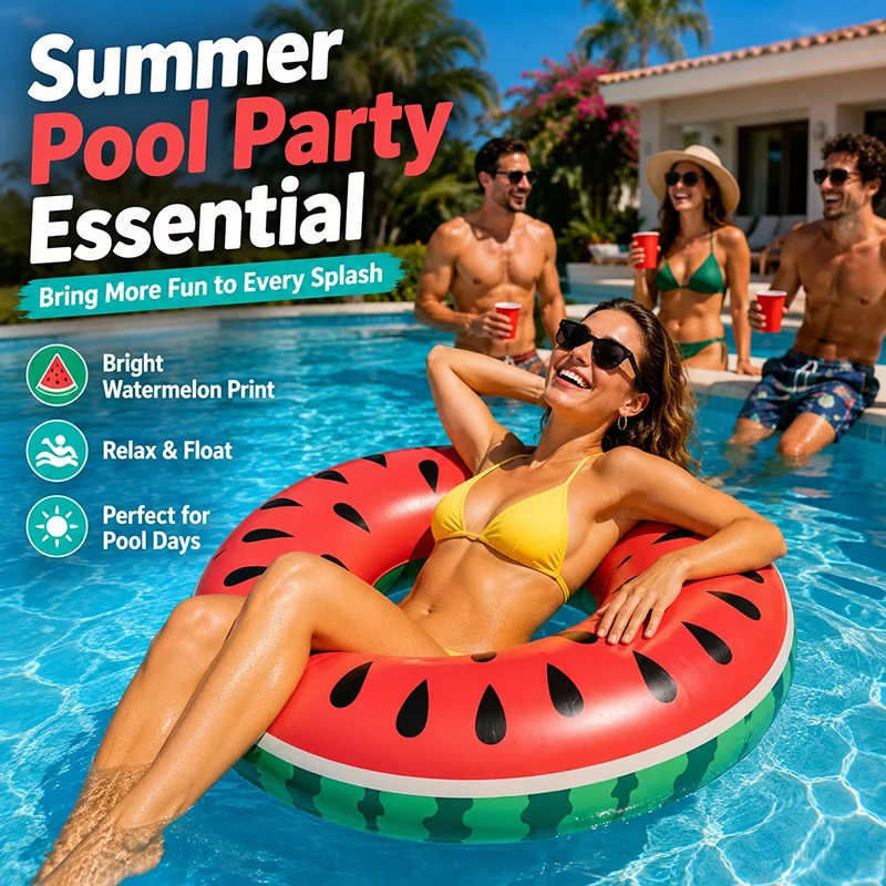 1 Stück Wassermelonen-Schwimmring, aufblasbarer Schwimmreifen für Erwachsene, verdickte PVC-Schwimmkörper, Sommer-Strand-Wasserspielzeug für Poolpartys