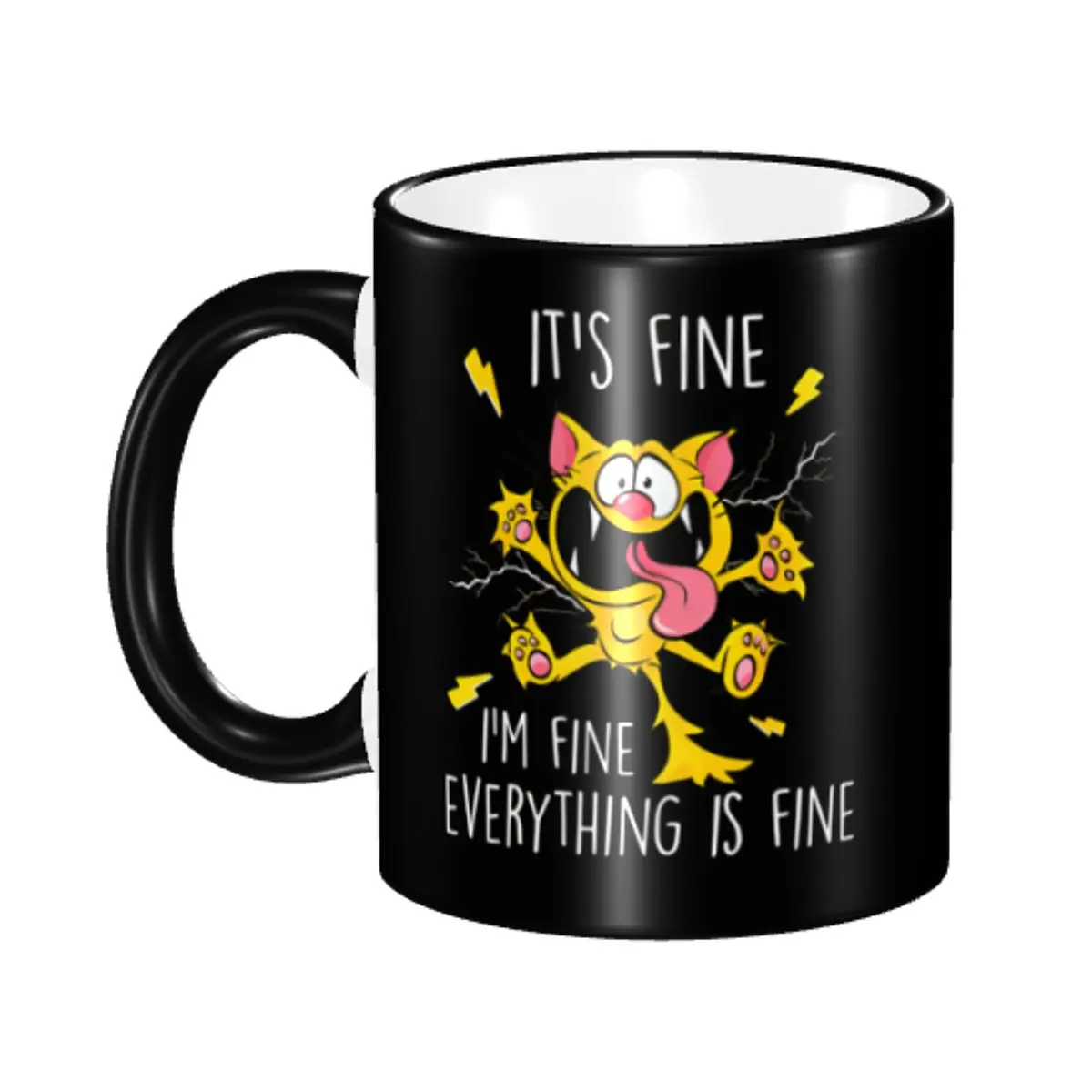 

Personalized DIY I Am Fine Everything Is Fine Ceramic Mugs Cat Cartoon Inspiration Funny Coffee Cup Creative Present
