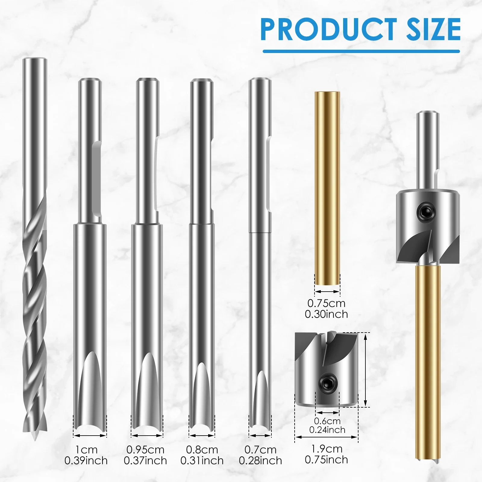 8Pcs Pen Barrel Trimmer Kit Sturdy Woodworking Mill Trimmer with 3/4inch Cutting Head Cutter Pilot Cutter Shafts with Hex Wrench