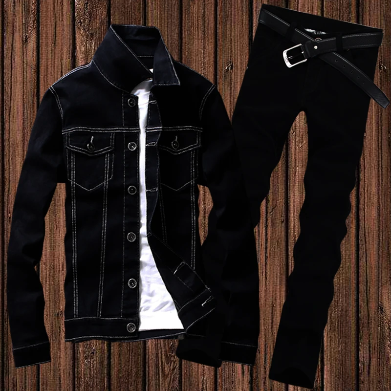 

Sli Slim Fit Bla Denim Jaet for Teens Spring Autumn Trendy Korean Version Men's Faion Set Casual Student Jaet Top