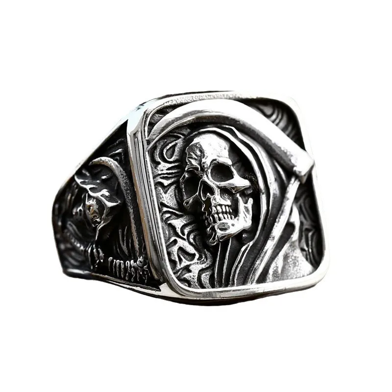 INEFFA nuovo anello da uomo in acciaio inossidabile all\'ingrosso Punk europeo e americano Hip Hop Death Reaper Scythe Skull Ghost Face Ring