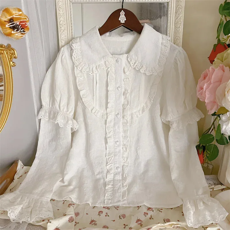 

Japanese Cute Lolita Blouses Women Kawaii JK Shirt Tops Girls Sweet Detachable sleeves Chic Blouse