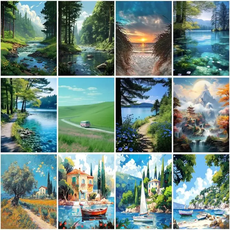 

GATYZTORY DIY Pictures By Number Lake Scenery Kits Painting By Numbers Tree Drawing On Canvas HandPainted Paintings Home Decor