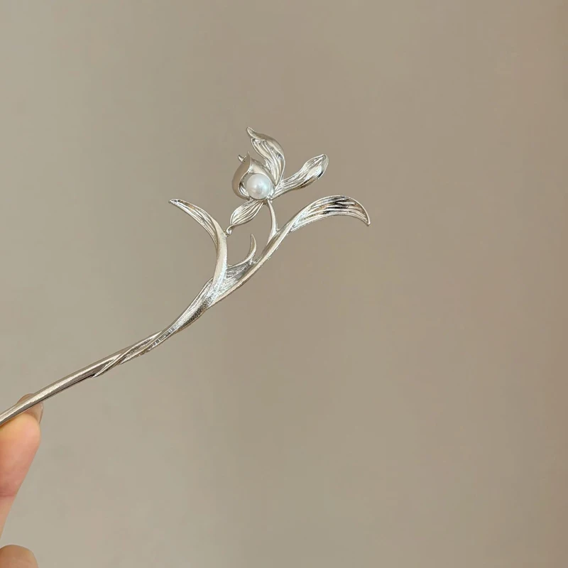 New Chinese Style Silver Orchid Hairpin Elegant Light Luxury High-end Qipao Updo Women's Hair Accessory view 4