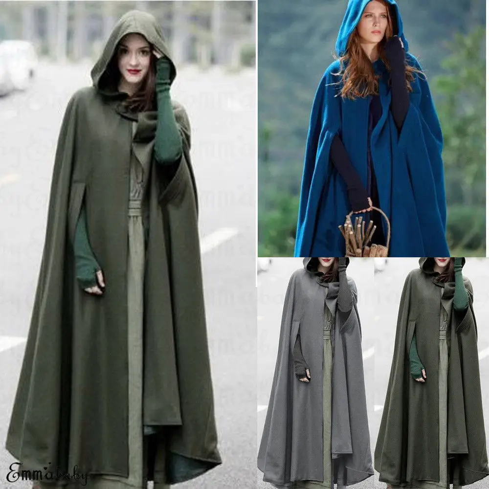 

Women Long Hooded Woolen Cloak Open Front Cape Coats Poncho Batwing Poncho Cardigan Outwear Poncho Warm Coat Medieval Halloween