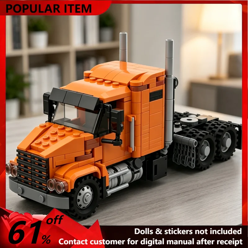 524PCS MOC HT5300 Semi Cab Truck Vehicle Model Building Blocks City Heavy Duty Tractor Lorry Display DIY Assembly Gifts Adults