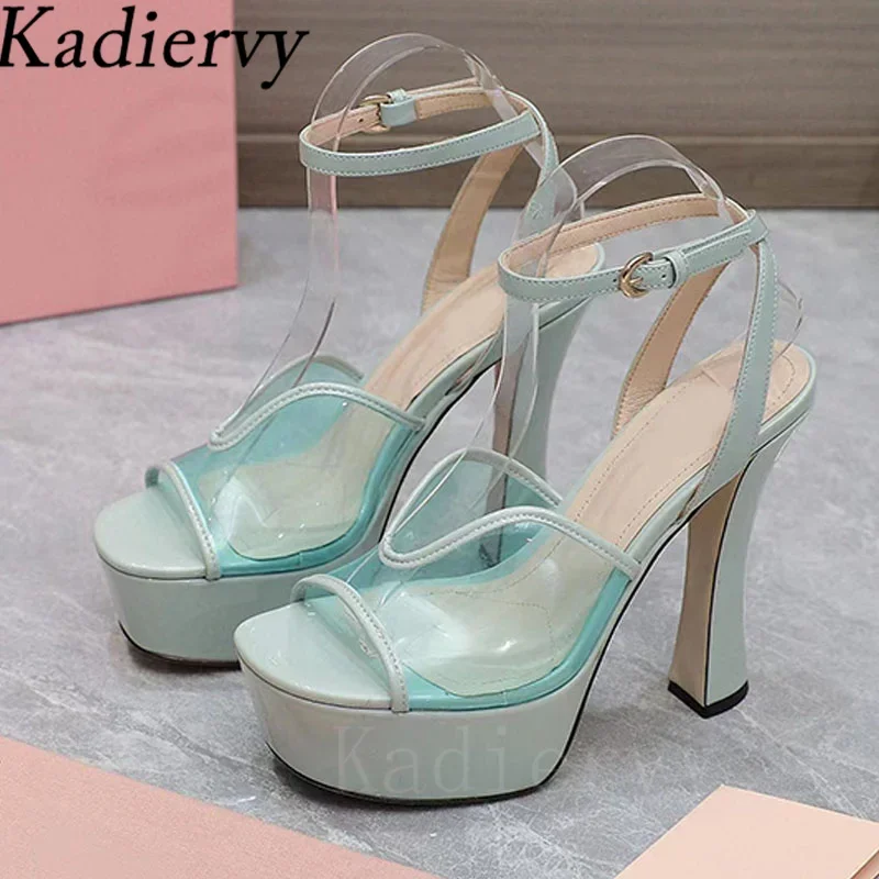 Sexy High Heels 14 cm Platform Sandals Women Clear PVC Party Dress Shoes Summer Pumps Sandals Luxury Sandalias Woman