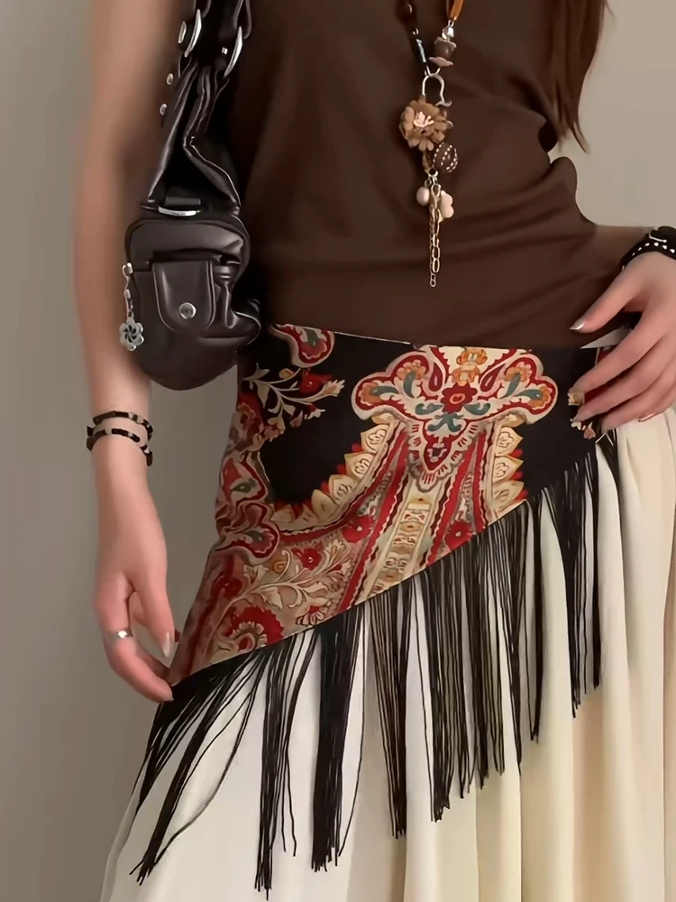 

Модный женский ремень с кисточками и принтом, повседневный декоративный пояс для джинсового платья