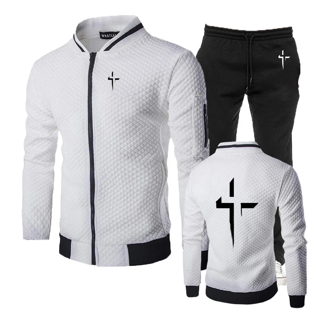 2026 Spring Autumn Cross Creative New Men's Slim-fit Sets Round Neck Sportswear + Trousers Casual Harajuku Two-piece Suit