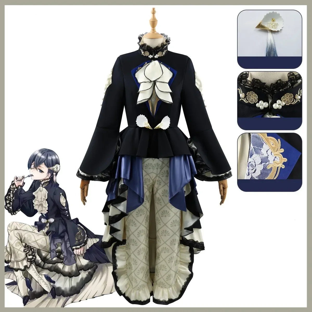 Anime Black Butler Ciel Phantomhive Smile Cosplay Costume Wig Fresh Oyster Evening Dress Tail Drag Uniform Man Woman Party Suit