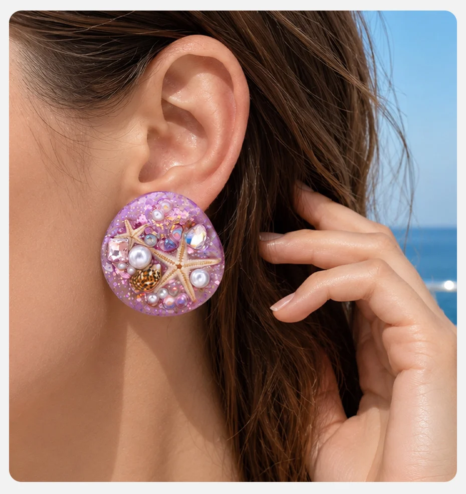 Vnox Ozean-Muschel-Seestern-Imitationsperlen-Ohrstecker mit Pailletten für Damen, Boho-Muschel-Charms-Ohrringe, Strand-Ästhetik-Schmuck – Detail 4