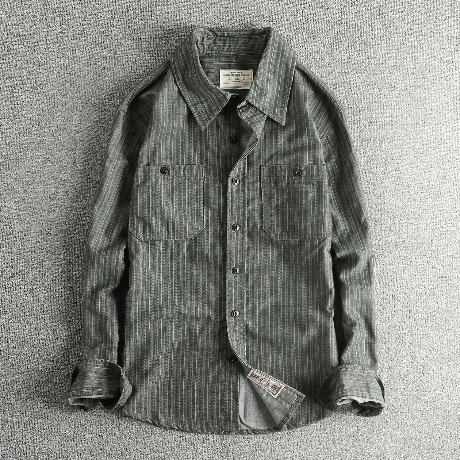

Autumn new men's corduroy striped fabric Ami Kaji vintage trendy long-sleeved shirt