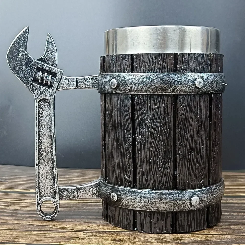 

600 мл гаечный ключ бамбуковая пивная чашка кружка Tankard мужская бутылка для воды из нержавеющей стали кофейные кружки подарок имитация деревянной текстуры штыря