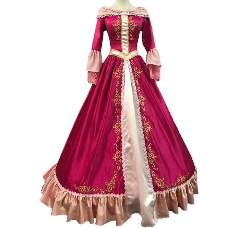 Belle Cosplay Kostüm rotes Kleid Halloween Kostüme Damen Mädchen Kleid mit langen Ärmeln für Weihnachtsfeier