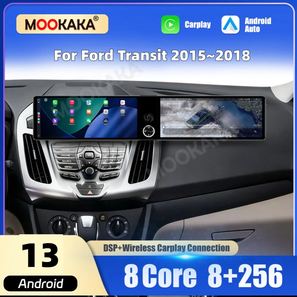 

Двойной 12,3-дюймовый автомобильный мультимедийный плеер Qualcomm с экраном Android для Ford Transit 2015-2018, автомобильное радио, GPS-навигация, CarPlay, автомобильная мультимедийная система