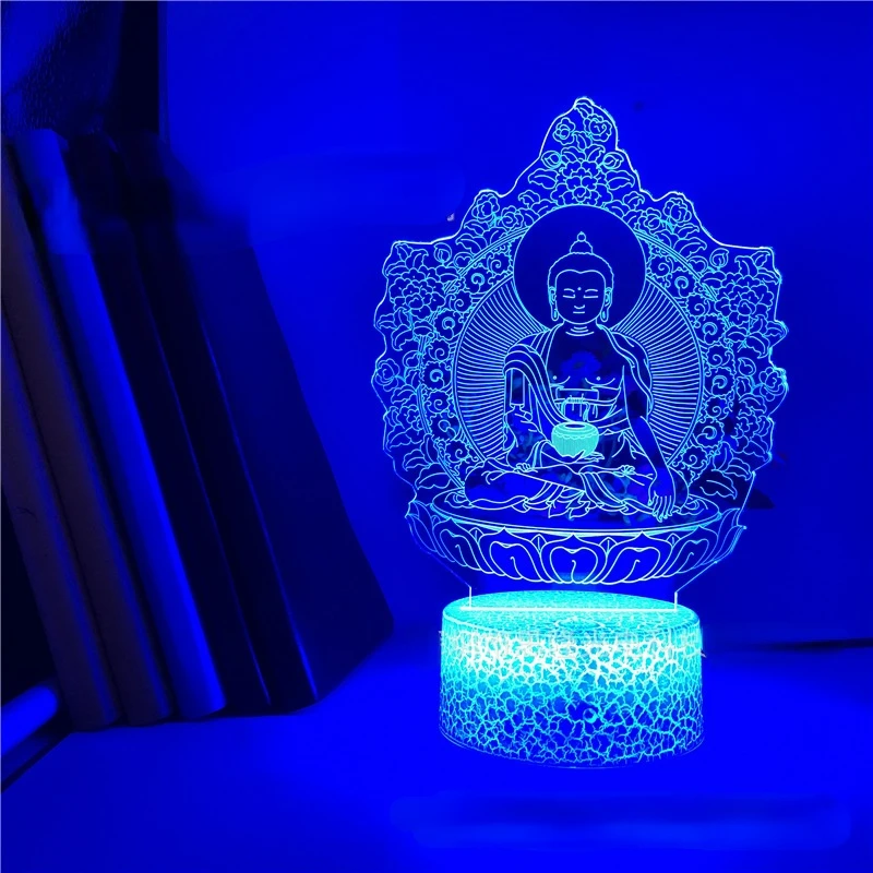 Luz de noche LED 3D budista, lámpara de mesa de oración de Buda, 7 colores que cambia de luz nocturna, decoración del dormitorio del hogar