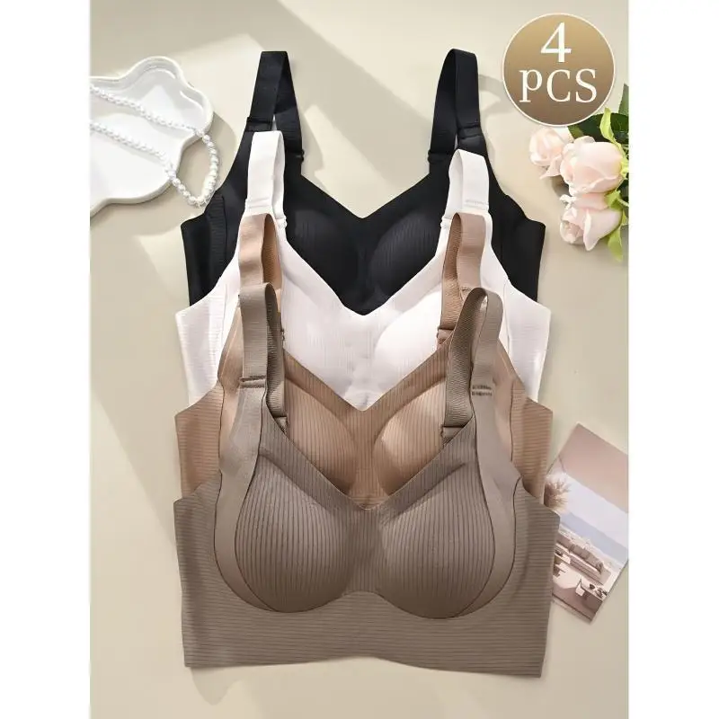 Women's 4 Piece Set Color Seamless Wireless Bra High Quality Comfortable Breathable Underwear Maternity Nursing Bra Set