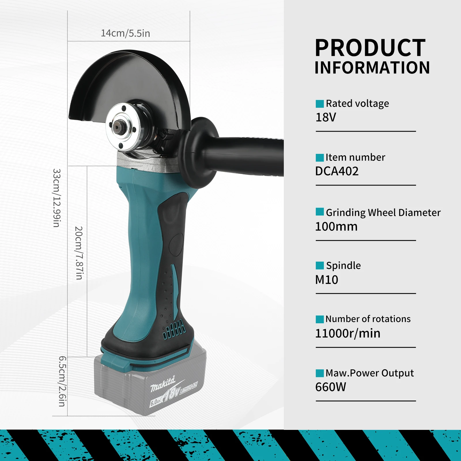 Makita DGA402 18V Cordless Brushless Angle Grinder 100mm 11000rpm Spiral Gear for Stone Metal Cutting Construction Repair